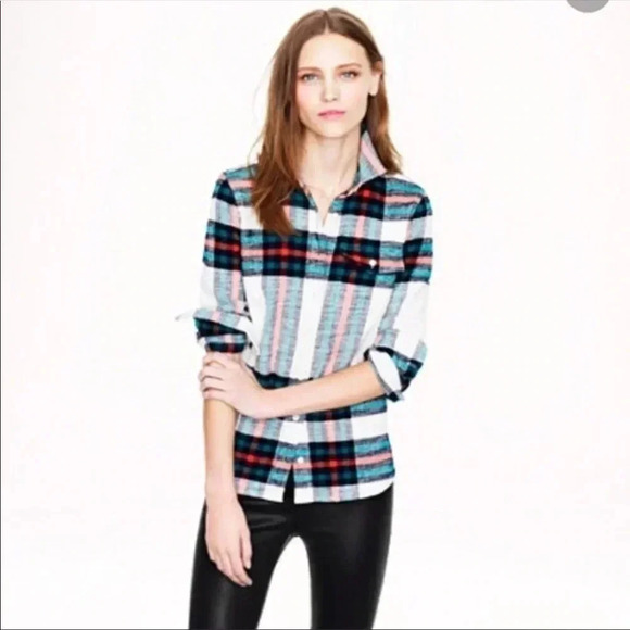 RARE J.Crew Rock Salt Plaid Flannel Button Down S